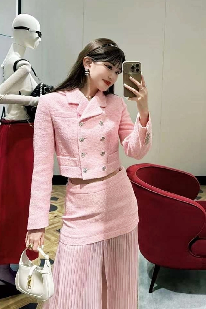 핑크 트위드 자켓